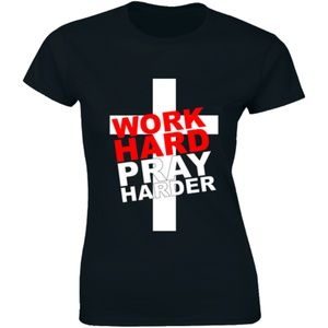 Half It Tops - Work Hard Pray Harder T-Shirt. God Jesus Church Half It Tops - Work Hard Pray Harder T-Shirt. God Jesus Church
